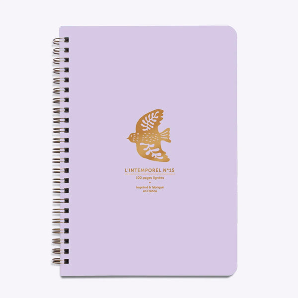 Carnet ligné spirale oiseau lilas